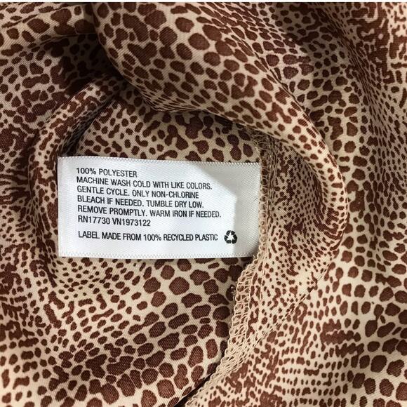 A New Day Brown Animal Print Silky Collared Long Sleeve Top S - Picture 4 of 6